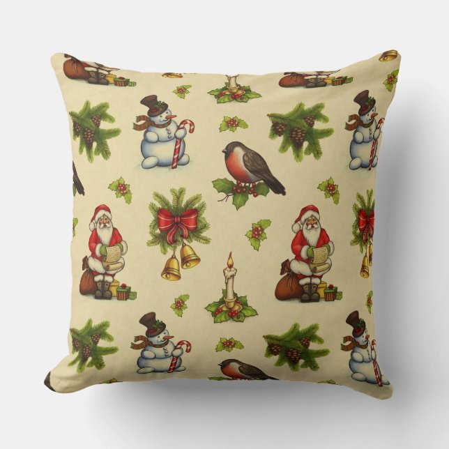 Cute Vintage Christmas Elements Throw Pillow (Front)