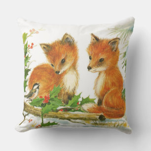 Cute Vintage Christmas Foxes Cushion