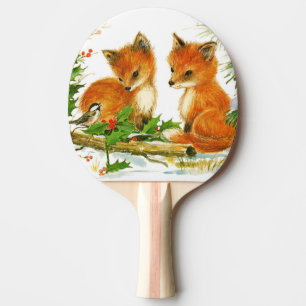 Cute Vintage Christmas Foxes Ping Pong Paddle