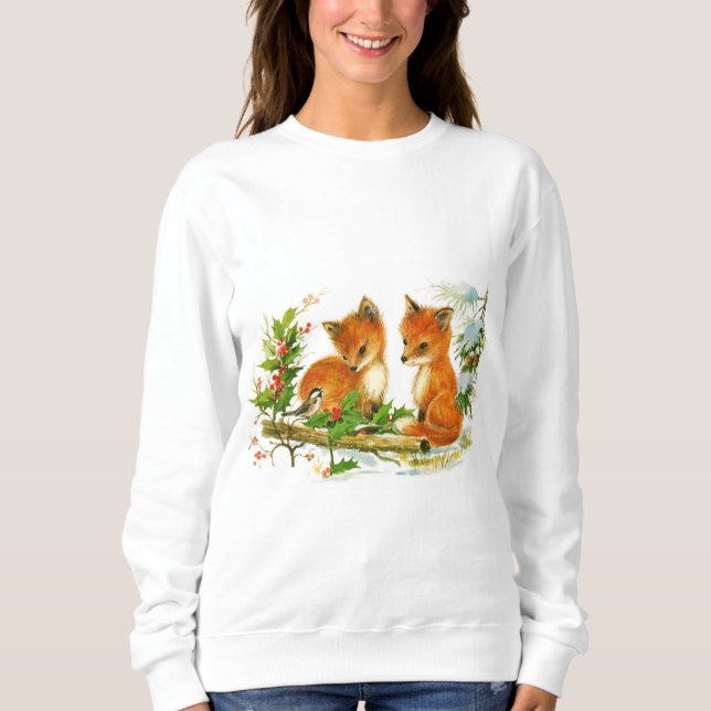Cute Vintage Christmas Foxes Sweatshirt (Front)