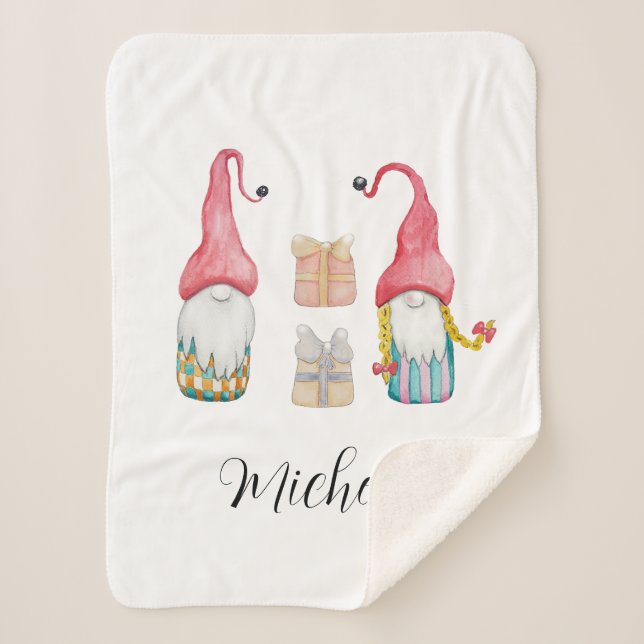 Cute Vintage Christmas Gift Gnome Sherpa Blanket (Front)