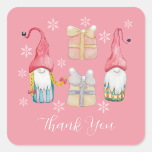Cute Vintage Christmas Gift Gnomes Square Sticker