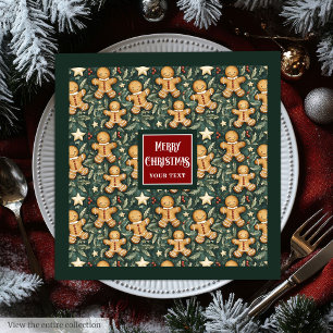 Cute vintage Christmas gingerbread man deep green Napkin