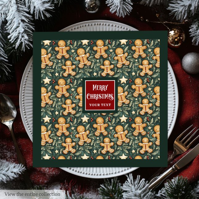 Cute vintage Christmas gingerbread man deep green Napkin (Cute vintage Christmas gingerbread man deep green Paper Dinner Napkins)