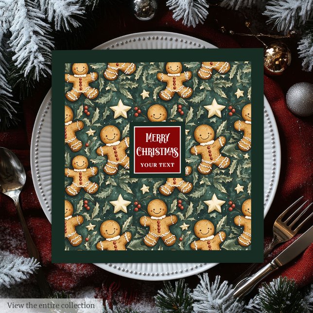 Cute vintage Christmas gingerbread man deep green Napkin (Cute vintage Christmas gingerbread man deep green Paper Dinner Napkins)