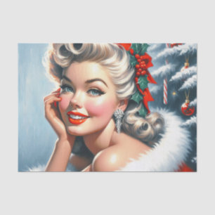Cute Vintage Christmas Girl Tissue Paper