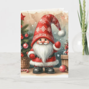 Cute Vintage Christmas Gnomes Watercolor Art Card