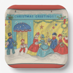 Cute Vintage Christmas Greetings Antique Winter Pa Paper Plate