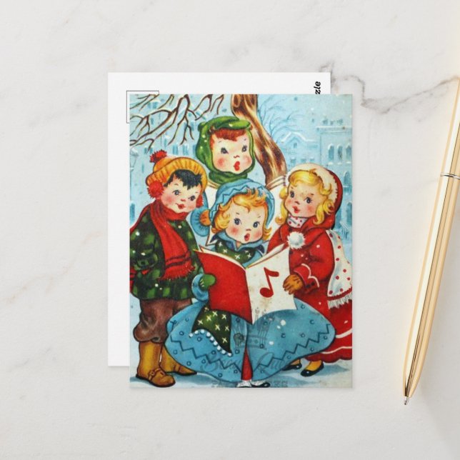 cute vintage Christmas kids Postcard (Front/Back In Situ)