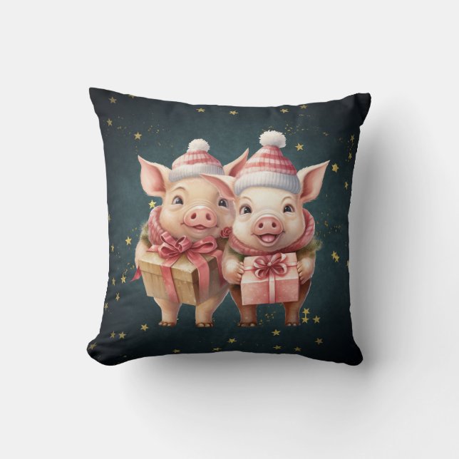 Cute vintage Christmas Pigs Cushion (Front)