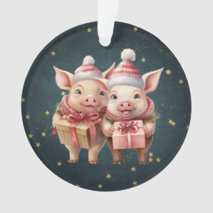 Cute vintage Christmas Pigs Ornament