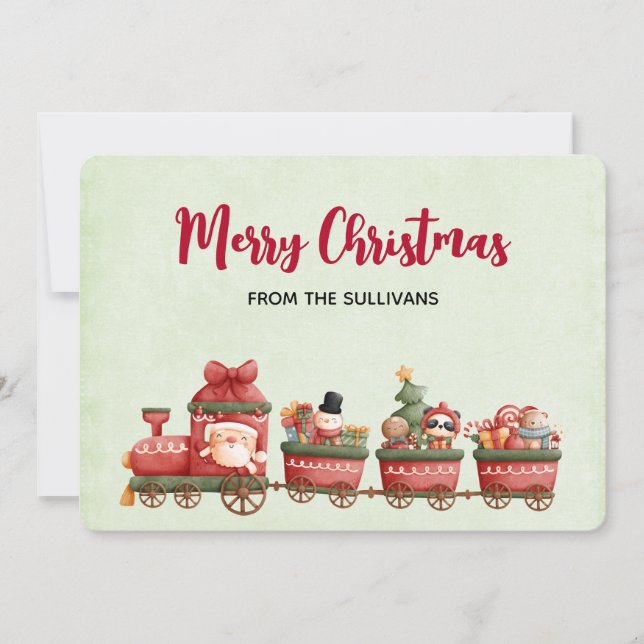 Cute Vintage Christmas Train with Toys Holiday Card (Front)