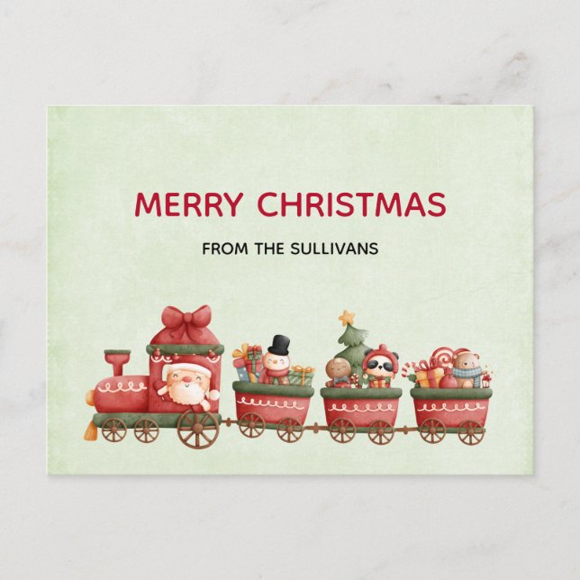 Cute Vintage Christmas Train with Toys Holiday Postcard (Front)