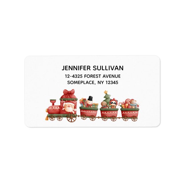 Cute Vintage Christmas Train with Toys Label (Front)