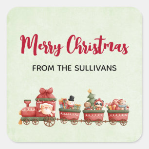 Cute Vintage Christmas Train with Toys Xmas Square Sticker
