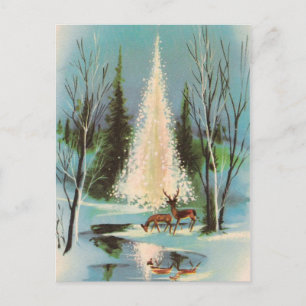 Cute Vintage Christmas Tree with Deer Postcard