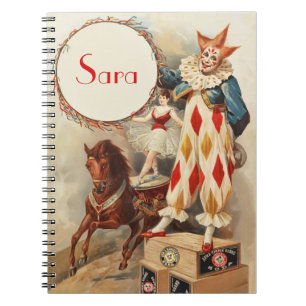 Cute Vintage Circus Clown Personalised Notebook