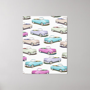 Cute vintage classic cars pattern canvas print