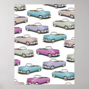 Cute vintage classic cars pattern poster