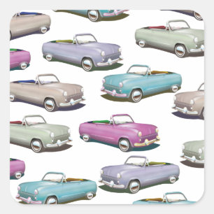 Cute vintage classic cars pattern square sticker