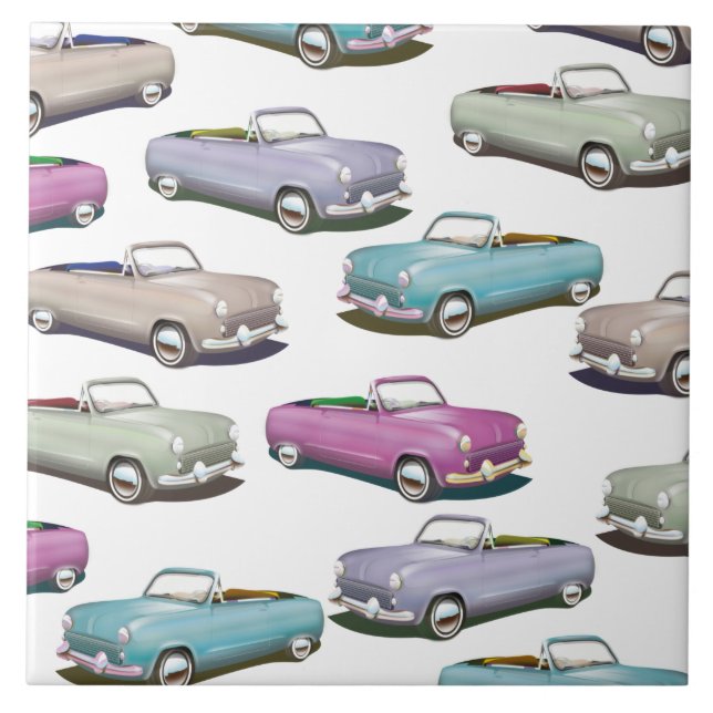 Cute vintage classic cars pattern tile (Front)