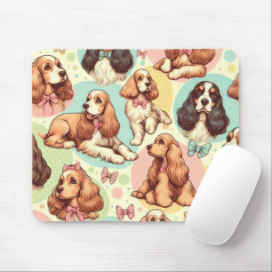 Cute Vintage Cocker Spaniel Seamless Pattern Mouse Pad