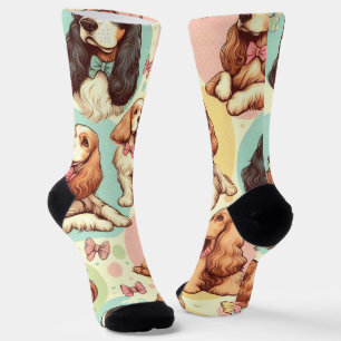 Cute Vintage Cocker Spaniel Seamless Pattern Socks