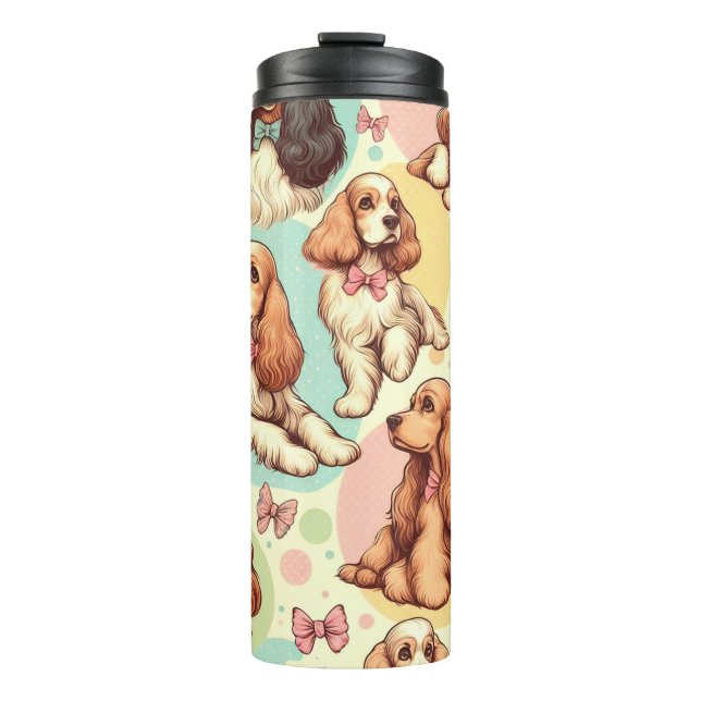 Cute Vintage Cocker Spaniel Seamless Pattern Thermal Tumbler (Front)