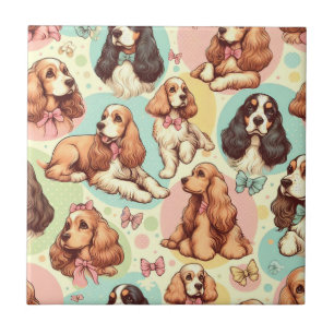 Cute Vintage Cocker Spaniel Seamless Pattern Tile