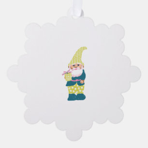 Cute vintage colourful garden gnomes tree decoration card