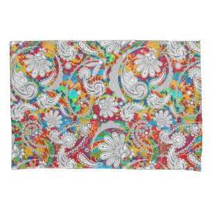 Cute vintage colourful white paisley patterns pillowcase
