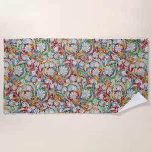 Cute vintage colourful white paisley patterns roun beach towel