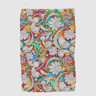 Cute vintage colourful white paisley patterns roun golf towel