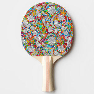 Cute vintage colourful white paisley patterns roun ping pong paddle