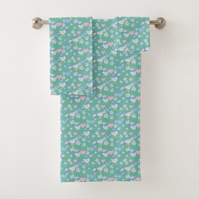 Cute Vintage Country Geese Pattern Bath Towel Set (Insitu)