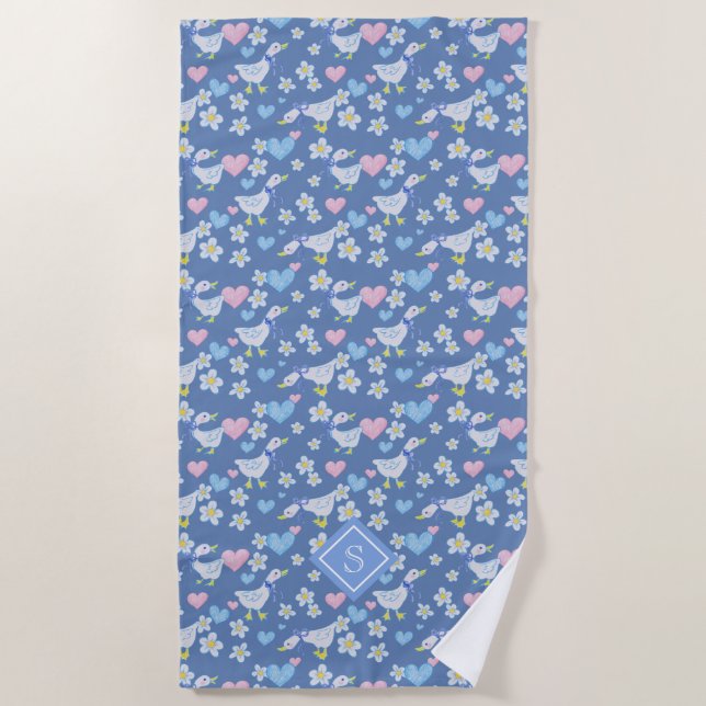Cute Vintage Country Geese Pattern Beach Towel (Front)
