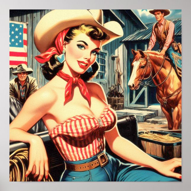 Cute Vintage Country Girl Pin-up Poster (Front)