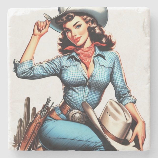 Cute Vintage Country Girl Stone Coaster (Front)