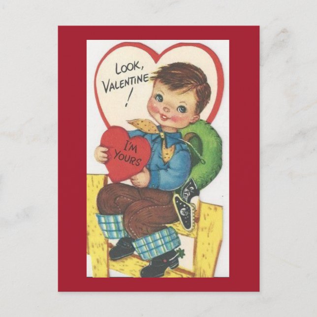 Cute Vintage Cowboy 1950's Valentine Postcard (Front)