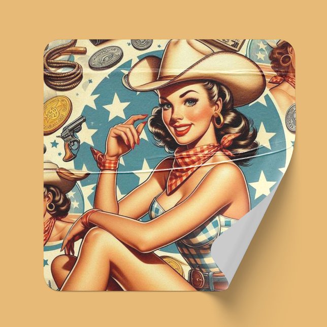 Cute Vintage Cowgirl Square Sticker (Creator Uploaded)