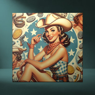 Cute Vintage Cowgirl Tile