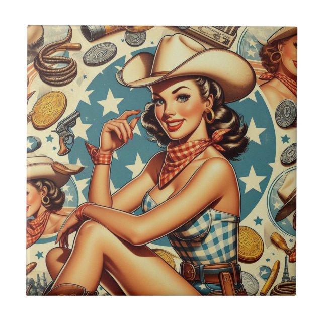 Cute Vintage Cowgirl Tile (Front)