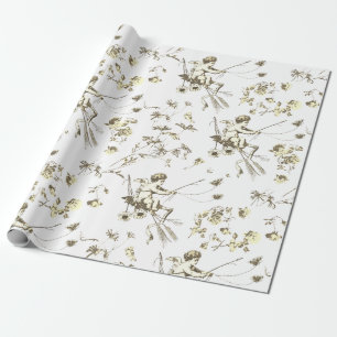 Cute Vintage Cupid Angel Beige Cream Floral Toile Wrapping Paper