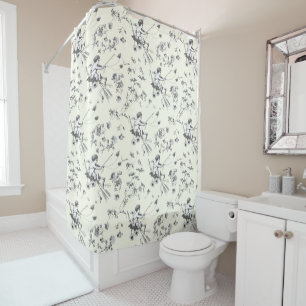 Cute Vintage Cupid Angel Black White Floral Toile Shower Curtain