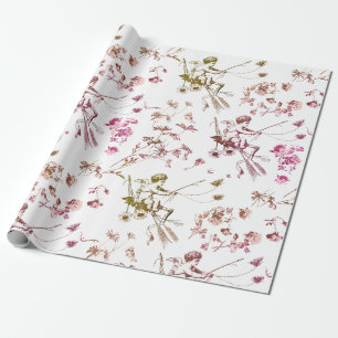 Cute Vintage Cupid Angel Gold Pink Floral Toile Wrapping Paper