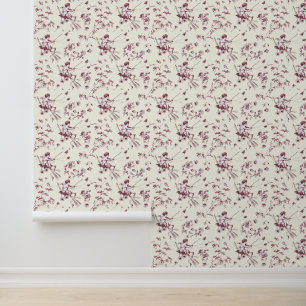 Cute Vintage Cupid Angel Red Ivory Floral Toile Wallpaper