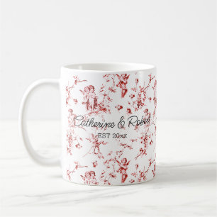 Cute Vintage Cupid Angels Floral Red Toile Name Coffee Mug