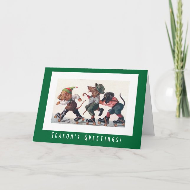 Cute Vintage Dachshund Dogs Christmas Holiday Card (Front)
