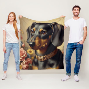 Cute Vintage Dachshund Painting Fleece Blanket