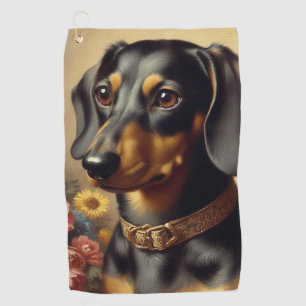 Cute Vintage Dachshund Painting Golf Towel